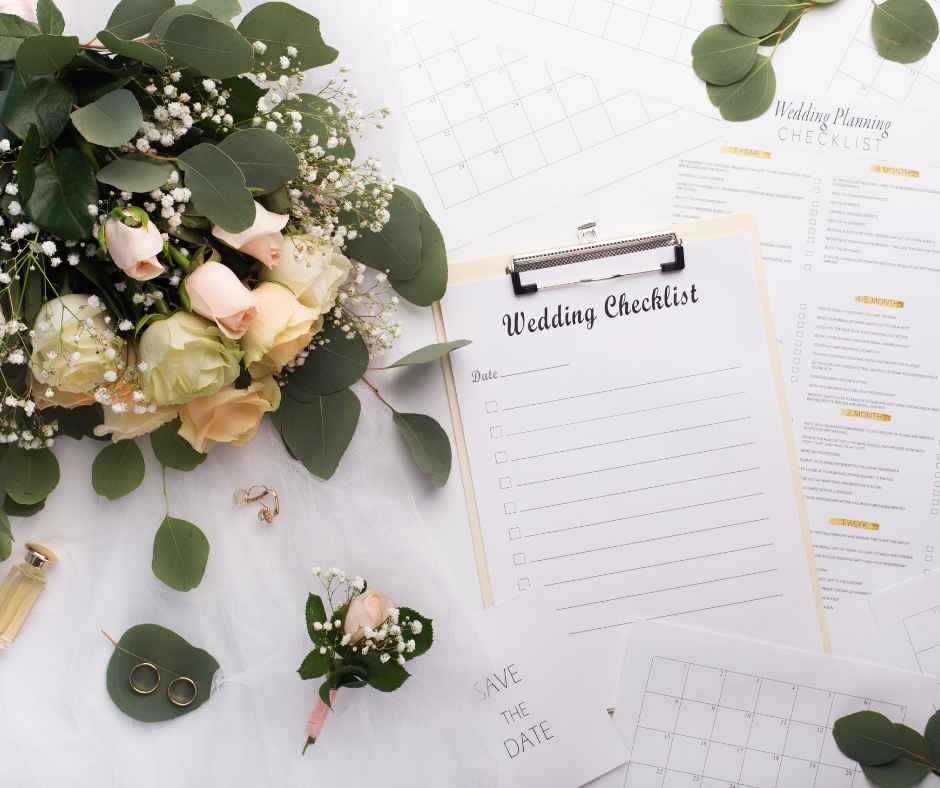 A wedding checklist with various decorations